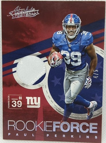 PAUL PERKINS 2016 Panini Absolute RC Rookie Force Jersey PATCH PRIME #4/5 Giants
