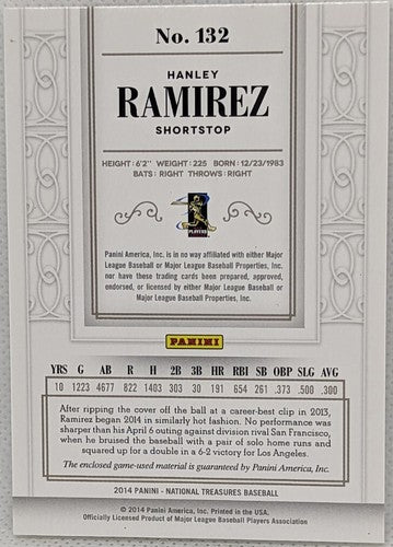 HANLEY RAMIREZ 2014 Panini National Treasures Jersey LAUNDRY TAG PATCH SP /11 LA