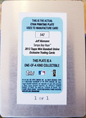 JEFF NIEMANN 2013 Topps MINI Online Exclusive MLB PRINTING PLATE SP #1/1 of Rays