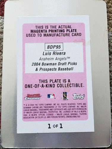 LUIS RIVERA 2004 Bowman Draft Picks & Prospects PRINTING PLATE #1/1 of 1 Angels