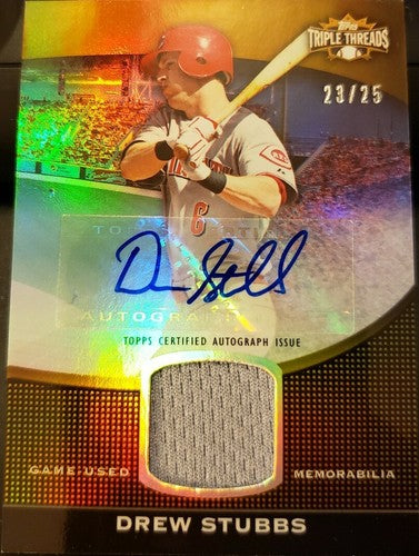 DREW STUBBS 2011 Triple Threads Unity Dual AUTO Autograph Jersey Gold #/25 Reds