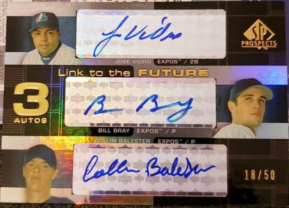 Jose VIDRO Bill BRAY Collin BALESTER 2004 UD SP Prospects TRIPLE AUTO #/50 Expos