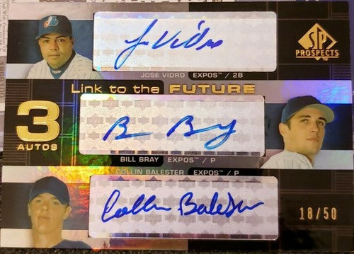 Jose VIDRO Bill BRAY Collin BALESTER 2004 UD SP Prospects TRIPLE AUTO #/50 Expos