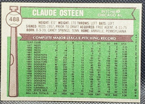 CLAUDE OSTEEN 2016 Topps 65th Anniversary Buyback Blue Stamped SP 1976 White Sox