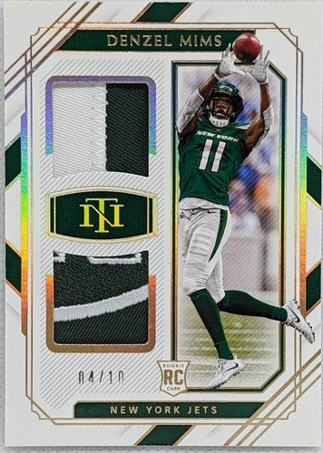 DENZEL MIMS 2020 National Treasures Jersey LOGO PATCH Gold SP #/10 Jets Steelers