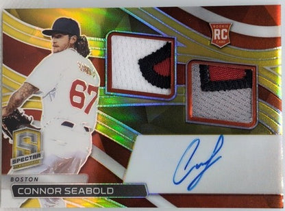 CONNOR SEABOLD 2022 Panini Spectra AUTO DUAL Jersey LOGO PATCH Gold #/10 Red Sox