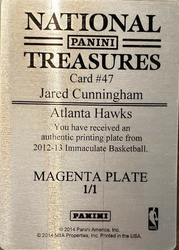 JARED CUNNINGHAM 2013-14 Immaculate Collection Rookie PRINTING PLATE SP 1/1 of 1