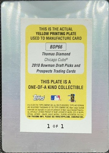THOMAS DIAMOND 2010 Bowman Draft Picks Prospects PRINTING PLATE #1/1 Cubs One of