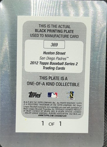 HUSTON STREET 2012 Topps Series 2 PRINTING PLATE SP #1/1 SD Padres A's One of