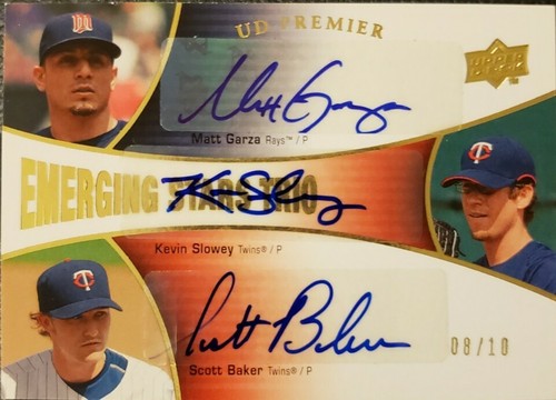 Matt GARZA Kevin SLOWEY Scott BAKER 2008 UD Premier Trio TRIPLE AUTO Gold SP /10