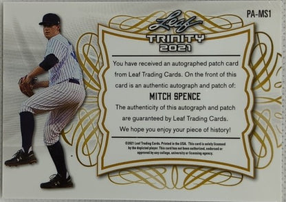 MITCH SPENCE 2021 Leaf Trinity DUAL AUTO Jersey LAUNDRY TAG PATCH SP /50 Yankees