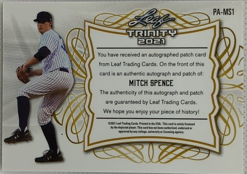MITCH SPENCE 2021 Leaf Trinity DUAL AUTO Jersey LAUNDRY TAG PATCH SP /50 Yankees