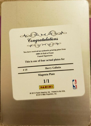 HARRY GALLATIN 2009-10 Panini Hall of Fame PRINTING PLATE SP #1/1 NY Knicks HoF