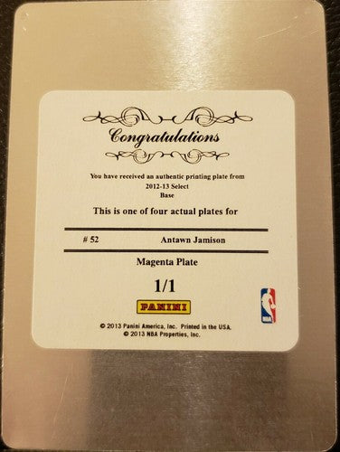 ANTAWN JAMISON 2012-13 Panini Select PRINTING PLATE #1/1 Antwan Lakers Warriors
