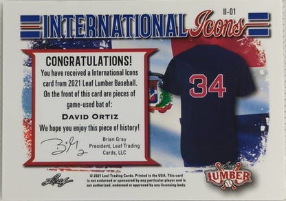 ð´ DAVID ORTIZ 2021 Leaf Lumber DUAL Game Used BAT Relic Patch 3/7 Red Sox Twins