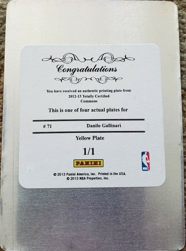 DANILO GALLINARI 2012-13 Totally Certified PRINTING PLATE SP #1/1 of 1 Nuggets
