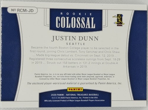 JUSTIN DUNN 2020 National Treasures Jersey Jackie Robinson Day LOGO PATCH SP /10