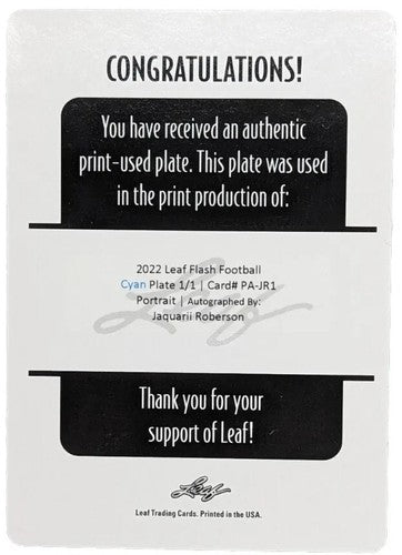 JAQUARII ROBERSON 2022 Leaf Flash Portrait RC AUTO PRINTING PLATE SP 1/1 Cowboys
