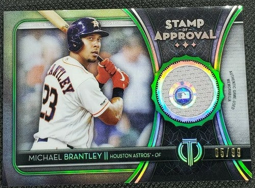 MICHAEL BRANTLEY 2020 Topps Tribute Game Used JERSEY Relic Green SP #/99 Astros