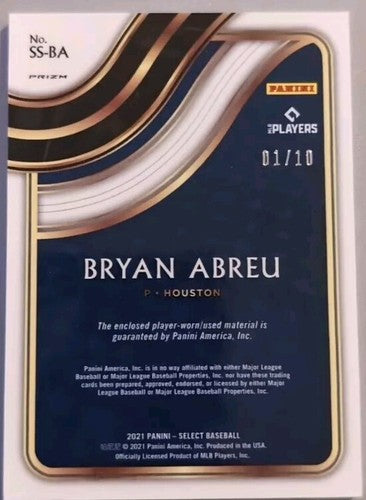 BRYAN ABREU 2021 Panini Select Jersey LAUNDRY TAG PATCH Gold Prizm #01/10 Astros
