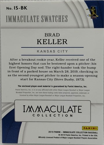 BRAD KELLER 2019 Panini Immaculate Swatches Jersey LAUNDRY TAG PATCH #/10 Royals