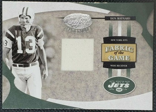 DON MAYNARD 2005 Leaf Certified Materials GAME USED WORN JERSEY Relic #/100 Jets