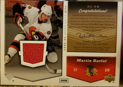 Martin HAVLAT Keith TKACHUK 2006-07 UD MVP NHL Dual Game Used Worn Jersey Relic