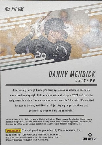 DANNY MENDICK 2021 Panini Chronicles Prestige RC AUTO Red SP #099/100 White Sox