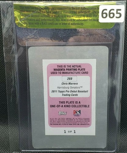 CHRIS MARRERO 2011 Topps Pro Debut AUTO PRINTING PLATE 1/1 Beckett BAS Nationals