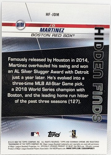 J. D. MARTINEZ 2020 Topps Bowman Chrome ATOMIC REFRACTOR /150 JD Red Sox Dodgers
