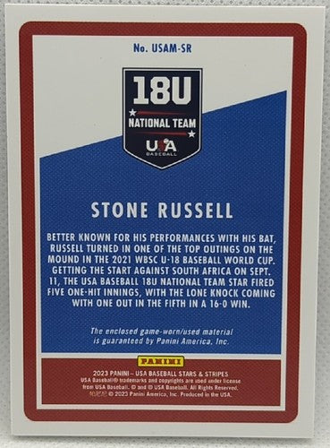 STONE RUSSELL 2023 Panini USA Stars & Stripes Game Used Jersey LOGO PATCH SP /10