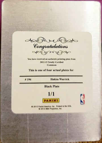 HAKIM WARRICK 2012-13 Totally Certified PRINTING PLATE #1/1 National Treasures