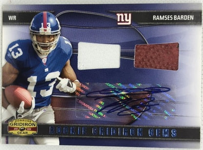 RAMSES BARDEN 2009 Donruss Gridiron Gear DUAL AUTO BALL JERSEY PATCH #/10 Giants