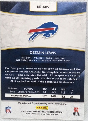 DEZMIN LEWIS 2015 Panini Donruss Signature Series RC AUTO Gold SP #01/10 Bills