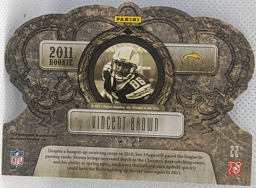 â¡ VINCENT BROWN 2011 Panini Crown Royale Jewel AUTO SAPPHIRE SP #/25 SD Chargers