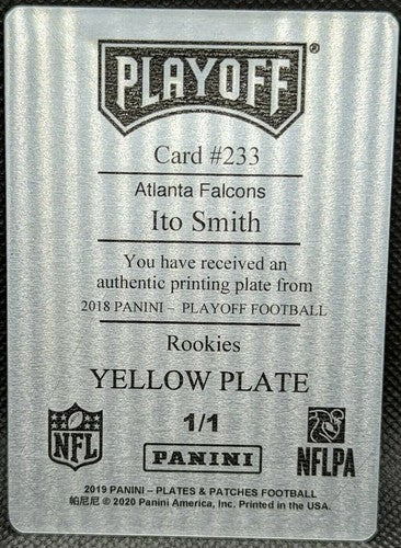 ITO SMITH 2018 Panini Playoff Rookies RC PRINTING PLATE SP #1/1 Falcons One of