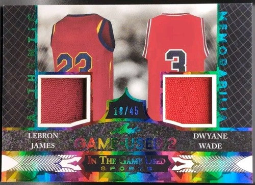 LeBron JAMES Dwyane WADE 2024 In The Game Used DUAL JERSEY PATCH /45 Heat Lakers