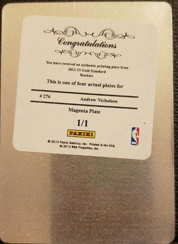 ANDREW NICHOLSON 2012-13 Panini Gold Standard PRINTING PLATE #1/1 Magic Wizards