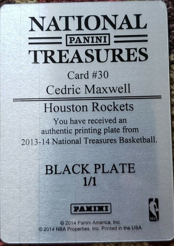CEDRIC MAXWELL 2013-14 Panini National Treasures PRINTING PLATE 1/1 of 1 Rockets