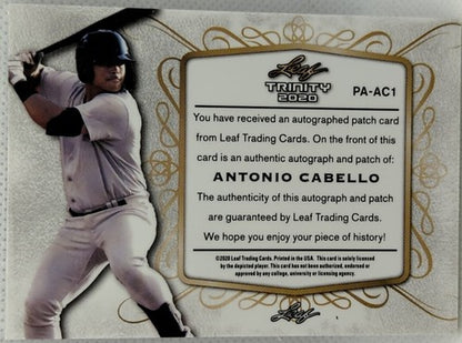 ANTONIO CABELLO 2020 Leaf Trinity RC DUAL AUTO Jersey BUTTON PATCH #7/10 Yankees