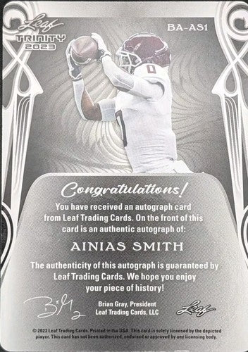 AINIAS SMITH 2023 Leaf TRINITY RC AUTO PRINTING PLATE SP 1/1 Eagles Texas A&M of