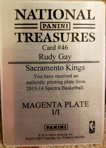 RUDY GAY 2013-14 Spectra PRINTING PLATE SP #1/1 Kings Spurs National Treasures