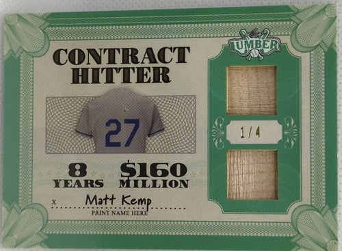 MATT KEMP 2022 Leaf Lumber Contract Hitter DUAL Game Used BAT GREEN #1/4 Dodgers
