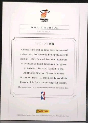 WILLIE BURTON 2011-12 Panini Past & Present Elusive Ink AUTO SP Heat 76ers Hawks