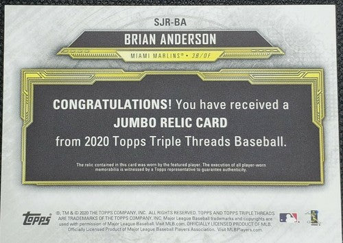 BRIAN ANDERSON 2020 Topps Triple Threads Amethyst JUMBO JERSEY Relic /27 Marlins