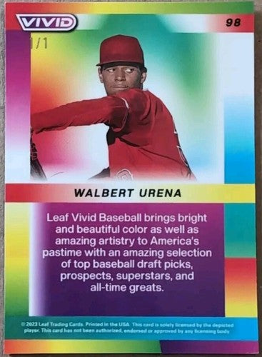 WALBERT URENA 2023 Leaf Vivid RC ORANGE LASER PRIZM REFRACTOR SP #1/1 Angels of