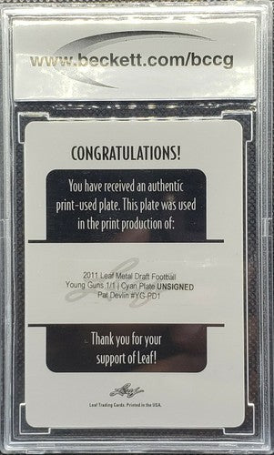 PAT DEVLIN 2011 Leaf Metal Draft RC PRINTING PLATE SP #1/1 Dolphins BCCG Slabbed