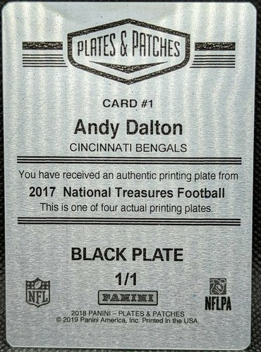 ANDY DALTON 2017 Panini National Treasures Pro Bowl PRINTING PLATE #1/1 Bengals