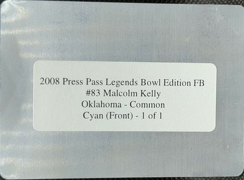 MALCOLM KELLY 2008 Press Pass Legends RC PRINTING PLATE SP #1/1 Oklahoma One of