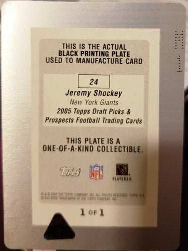 JEREMY SHOCKEY 2005 Topps Draft Picks & Prospects PRINTING PLATE 1/1 of 1 Giants